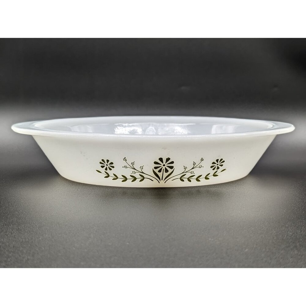 Vintage Divided Glasbake Dish Green Daisy Milk Glass Ovenware 1 QT